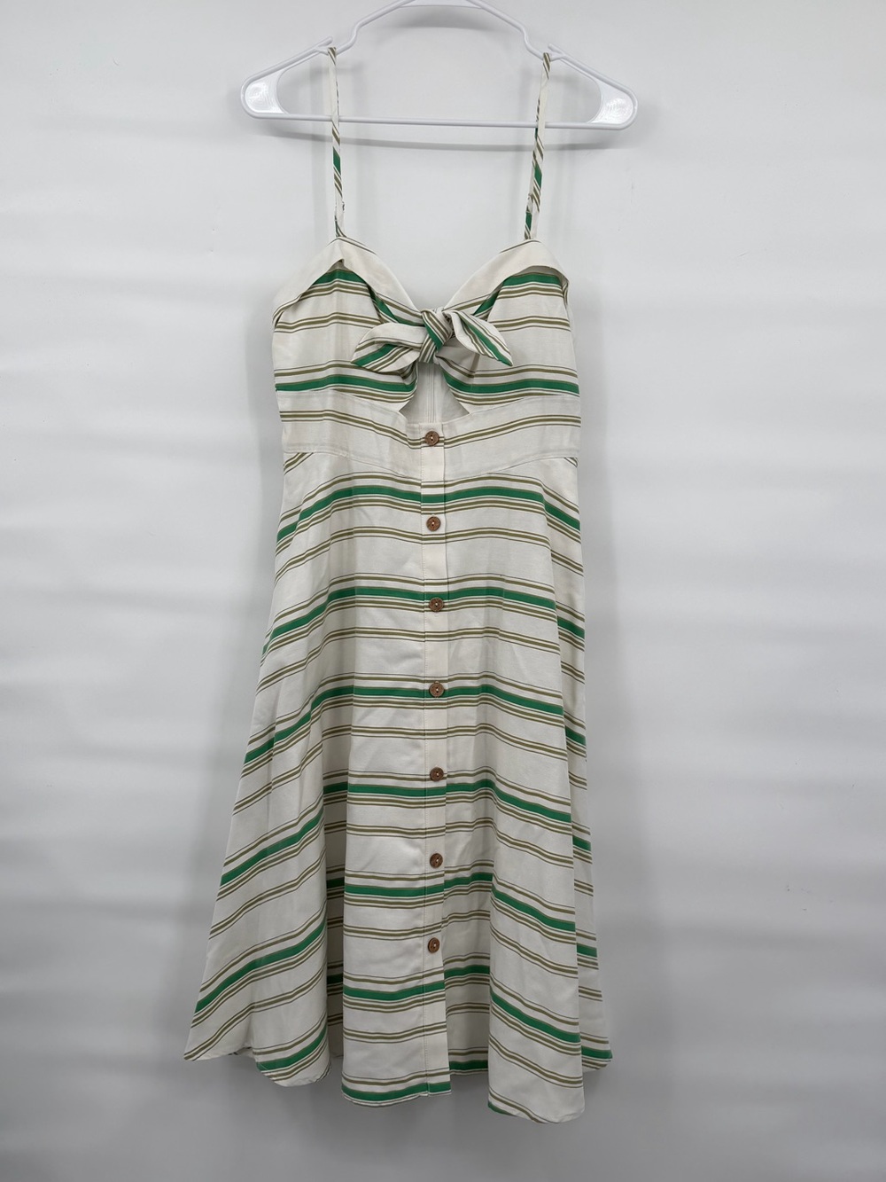 Hutch white and green striped rayon blend cut out midi dress